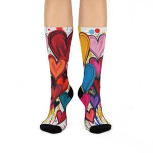 Colorful Heart Pattern Crew Socks | Cozy Cushion Socks for Valentine's Day, Gift for Her, Comfort Wear, Quirky Fashion Accessories