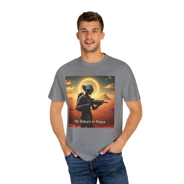 Alien Art T-Shirt, Unisex Graphic Tee, Casual Wear, Fun Gift, We Return in Peace Design, Unique Statement Shirt - Image 6