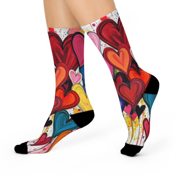 Colorful Heart Pattern Crew Socks | Cozy Cushion Socks for Valentine's Day, Gift for Her, Comfort Wear, Quirky Fashion Accessories - Image 2