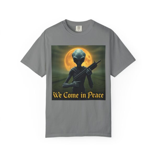 Alien-themed Unisex T-Shirt, We Come in Peace Shirt, Vintage Graphic Tee, Space Lover Gift, Sci-Fi Fashion - Image 2