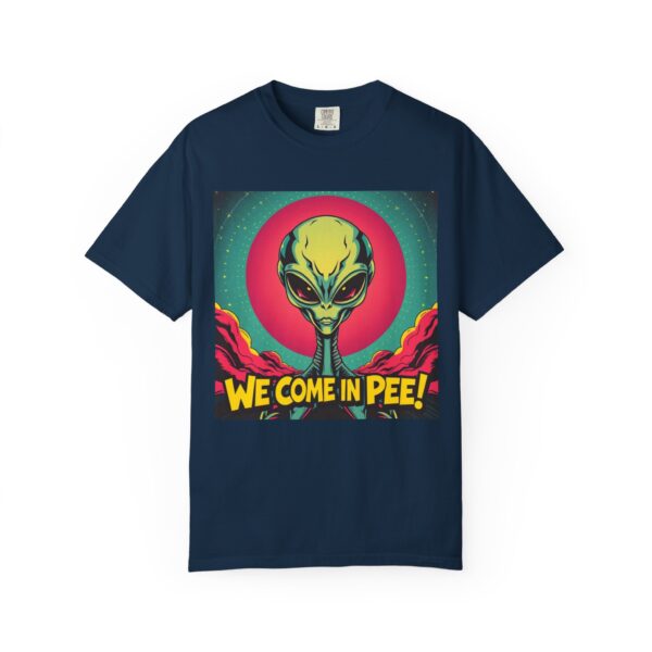 Humorous Alien T-shirt - WE COME IN PEE! - Fun Graphic Tee, Quirky Gift, Unisex Casual Wear, Perfect for Sci-Fi Lovers, Halloween Party - Image 9