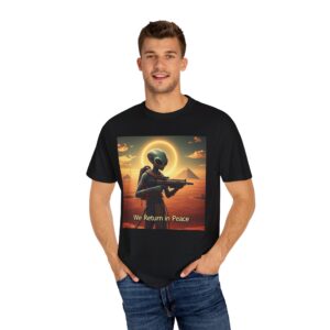 Alien Art T-Shirt, Unisex Graphic Tee, Casual Wear, Fun Gift, We Return in Peace Design, Unique Statement Shirt