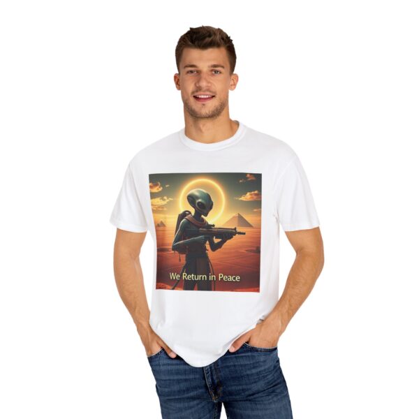 Alien Art T-Shirt, Unisex Graphic Tee, Casual Wear, Fun Gift, We Return in Peace Design, Unique Statement Shirt - Image 4