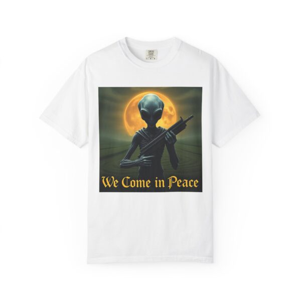Alien-themed Unisex T-Shirt, We Come in Peace Shirt, Vintage Graphic Tee, Space Lover Gift, Sci-Fi Fashion - Image 3