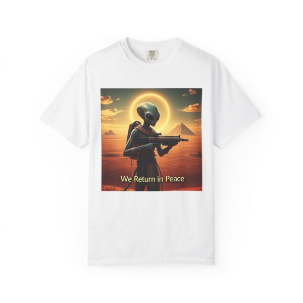 Alien Art T-Shirt, Unisex Graphic Tee, Casual Wear, Fun Gift, We Return in Peace Design, Unique Statement Shirt - Image 3